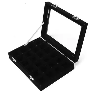 

24 grid Display Box Jewelry Storage Glass Bracelet Watch pillow Buckle Black