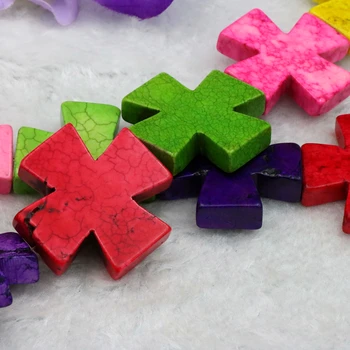 

Multicolor Turkey Stone Loose Beads Big Cross Shape 36mm DIY Parts Manual Women Accessory Jewelry Making Design 15" 2pcs
