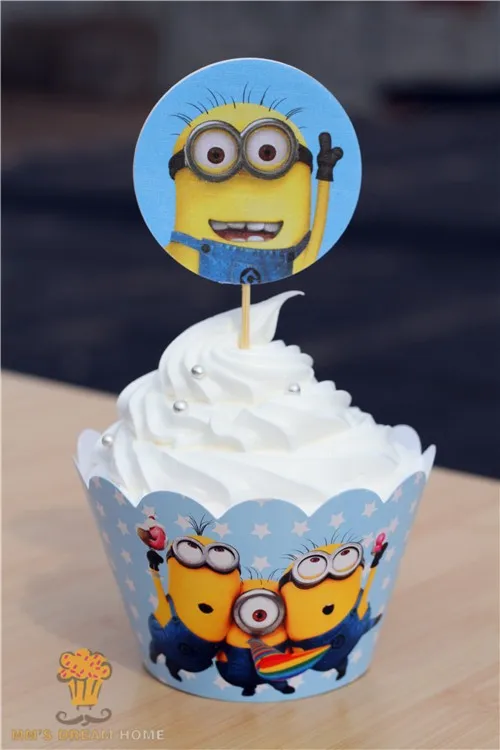 24pcs Minions Despicable Me Cupcake Cake Toppers Kids Birthday Party Decoration 