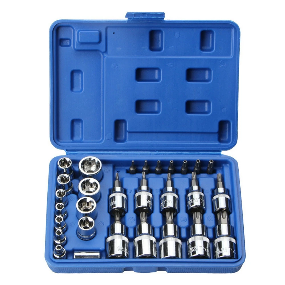 29Pcs/Set Torx Star Socket  Bit Set Ratchet Screwdriver Bit for Mechanics Repair