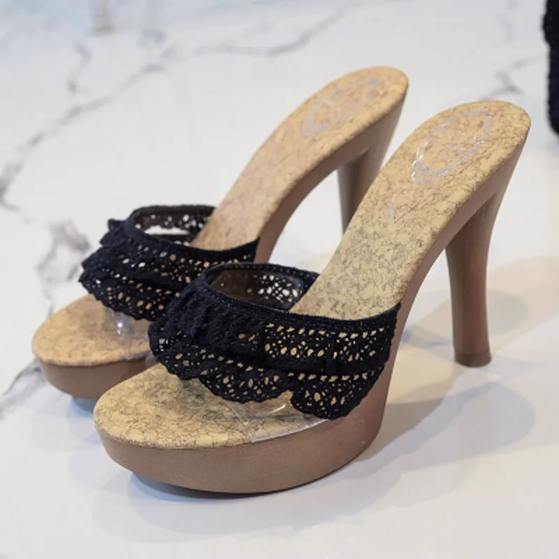 

Europe and the United States summer super high heel shoes sexy transparent wedge with outdoor slip sandals and slippers.