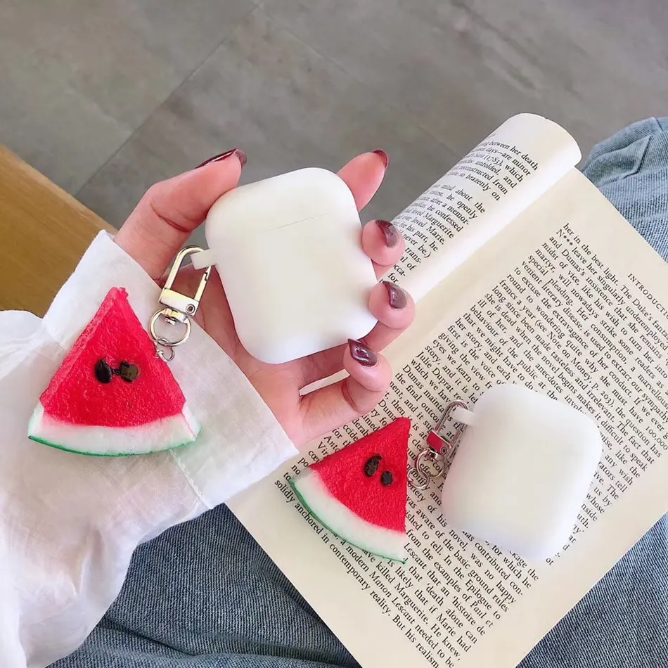 

For AirPods 1/2 Case Liquid Silicone Earphone Cases For Apple Airpods 2 Protect Cover with Watermelon Yogurt Pendant Keychain