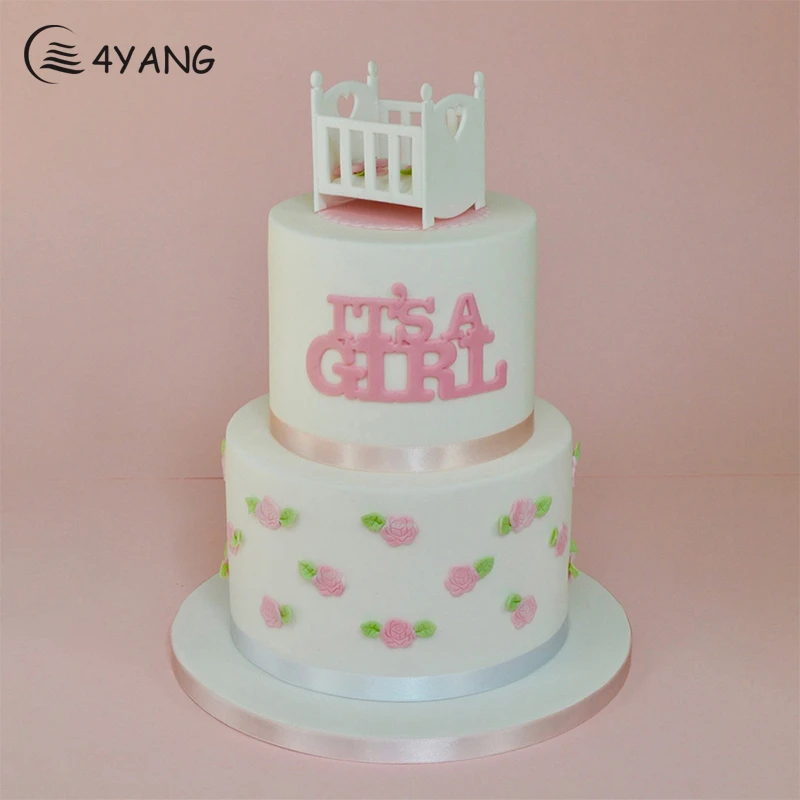 

4YANG Happy Birthday Baby Bed Mould In English Script Kitchen Dessert Tool Fondant Mold Gateau Embosseuse Moules Decoranting