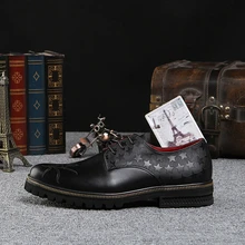 Personalized men fashion business dress black shoes Qshoes cowhide carved star leather mens casual gold borders sole shoe ke1027
