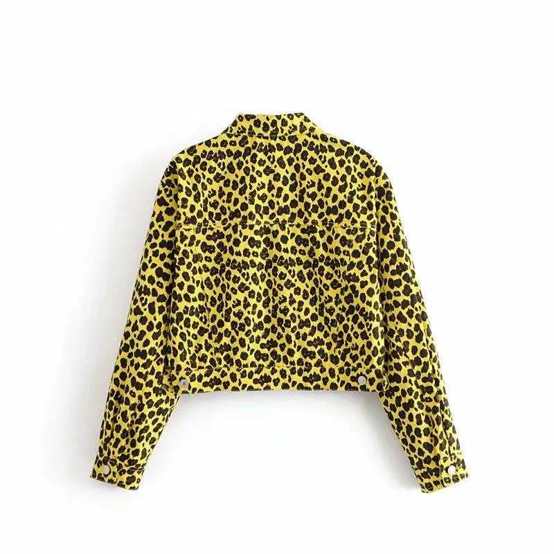 Женская свободная куртка-бомбер с леопардовым принтом, желтая куртка с большими карманами, пальто с длинным рукавом, Женская Осенняя Повседневная Верхняя одежда, топы