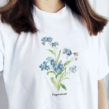 

Fashionshow-JF Retro Style Forget Me Not Floral Print T-Shirt Hipsters Cute Aesthetic Tee