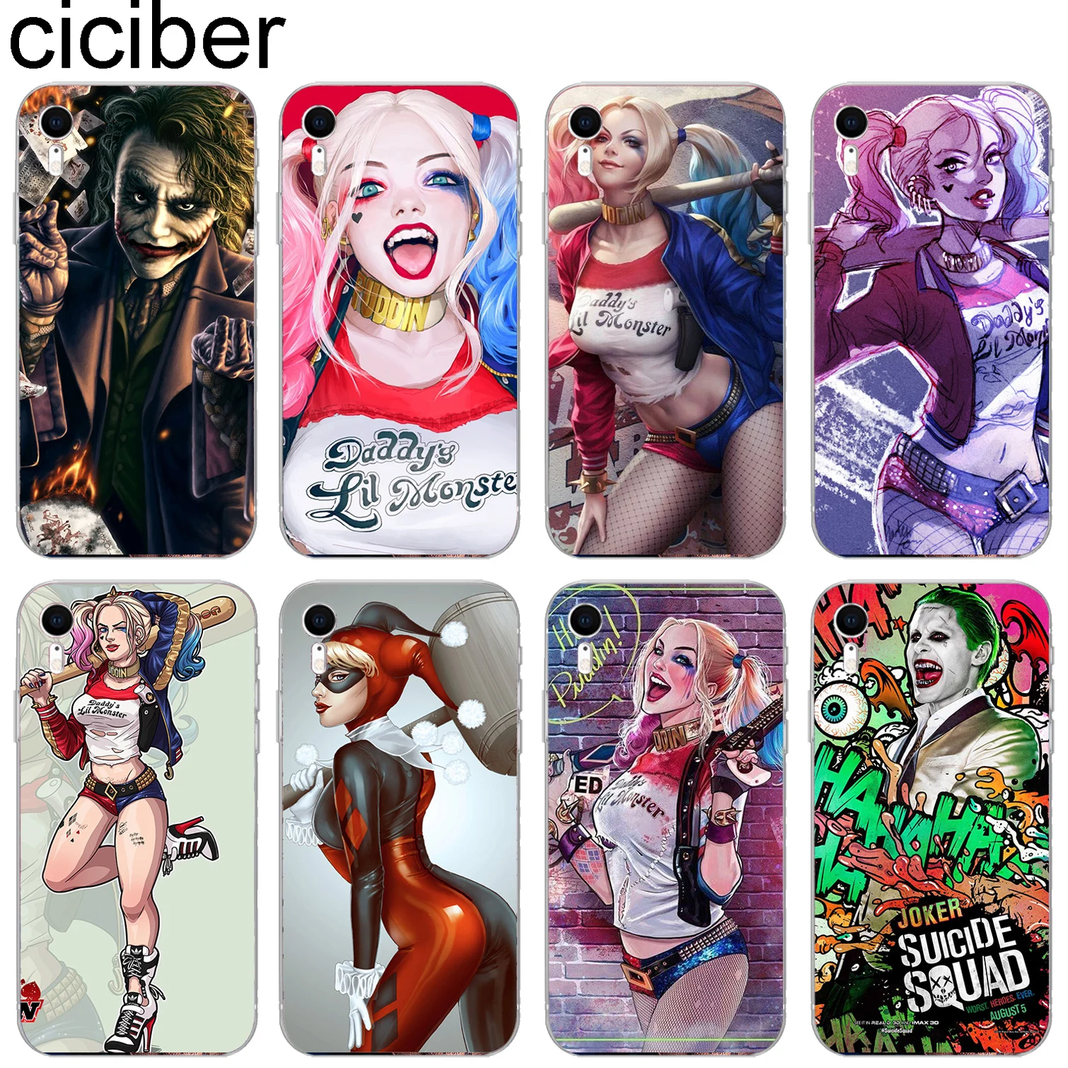

cicibers Suicide Squad Joker Quinn Robbie Pattern Soft Silicone Phone Cases Cover for Iphone 8 7 6S Plus 5S SE X XR XS MAX Coque