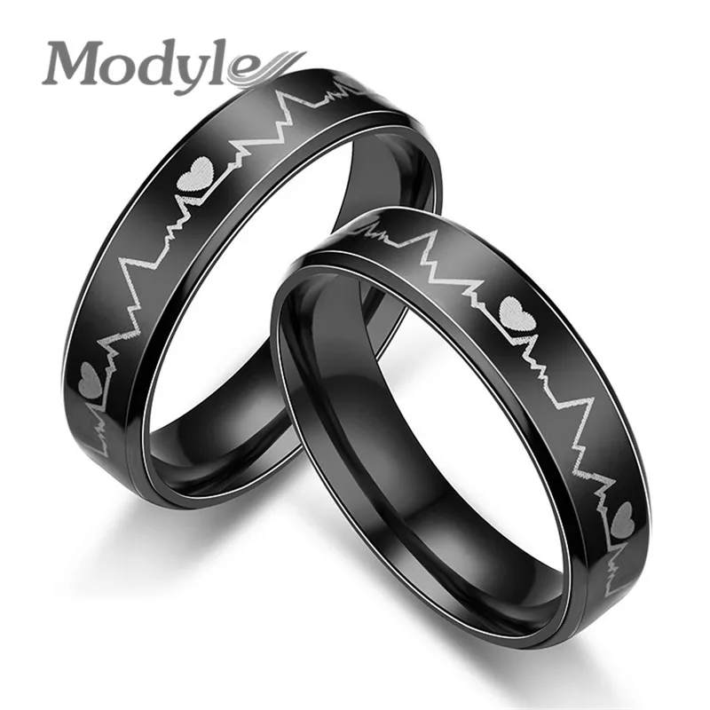 Mostyle 2020 черные кольца из нержавеющей стали с электрокардиограммой сердцебиение