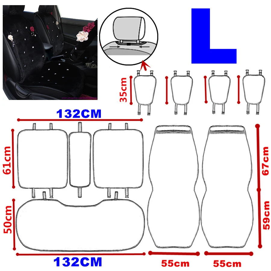 Ladycrystal мягкий теплый плюш сиденья авто Салонные аксессуары со стразами Чехлы для сидений мотоциклов для Обувь для девочек Для женщин дамы - Название цвета: Black L