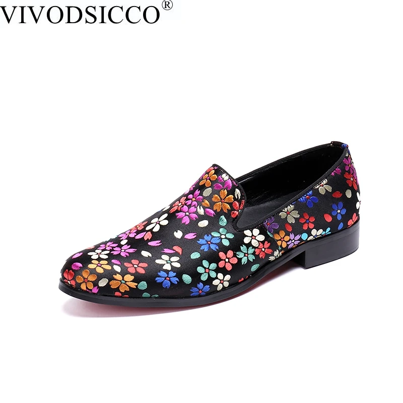 VIVODSICCO New Fashion Floral Men Dress Shoes for Party Wedding Slip on