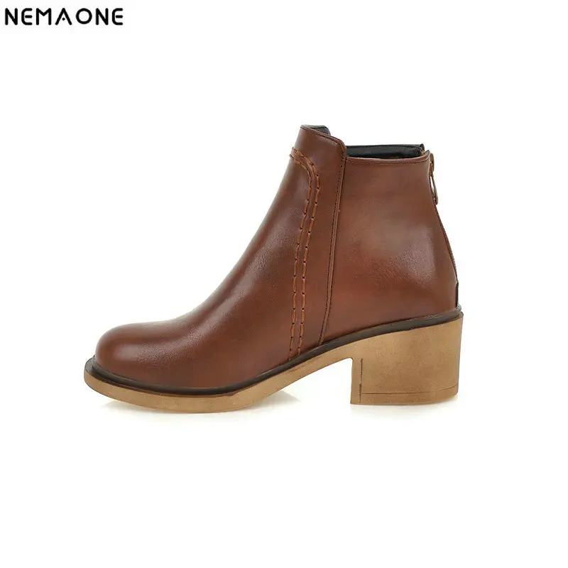 

NEMAONE New ladies ankle western boots 5cm high heels round toe boots spring autumn women shoes large size 43