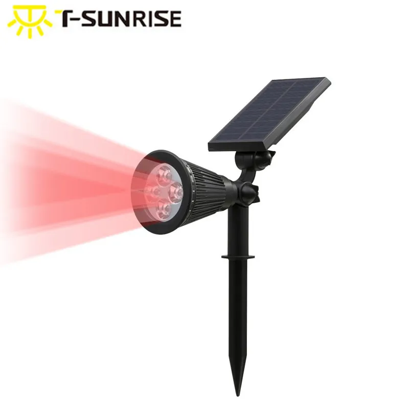 

T-SUNRISE IP65 Waterproof Solar Powered Spotlight Auto-on/Off Wall Light Adjustable for Yard Garden Red Color