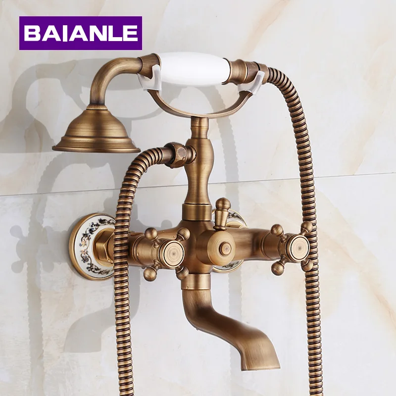 New Arrival In Wall Shower Faucets with Ceramic Mixer Tap Antique Brass