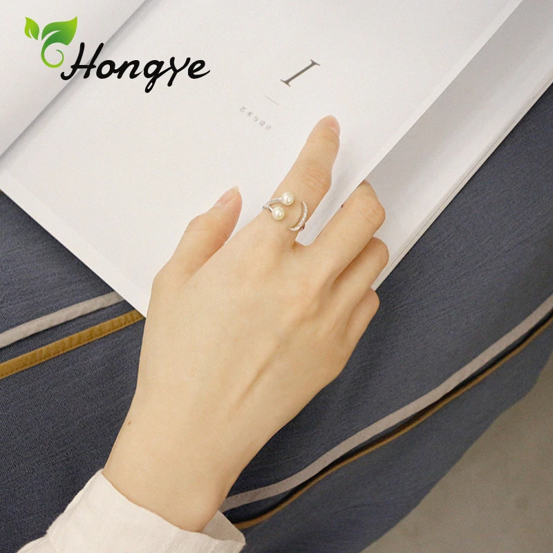

Hongye Smile Face Pearl Ring Girls AAAA Zircon Decorative Stylish Silver Jewelry For Women Adjustable Ladies Rings Drop Shipping