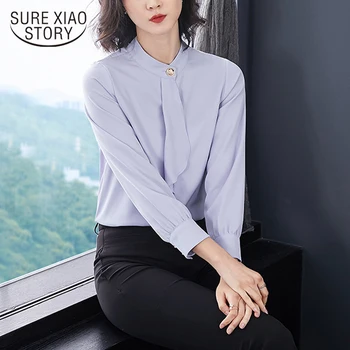 

blusas mujer de moda2019 Korean version new Collar Chiffon women's long sleeve professional spring fashion bottom shirt 2055 50