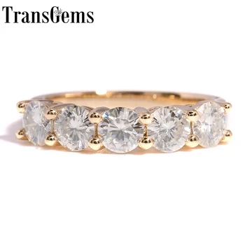 

1.25 ctw Transgems DEF Pure Brilliant Moissanite Wedding Band 14K Yellow Gold Half Eternity Ring Women Party Anniversary Jewelry