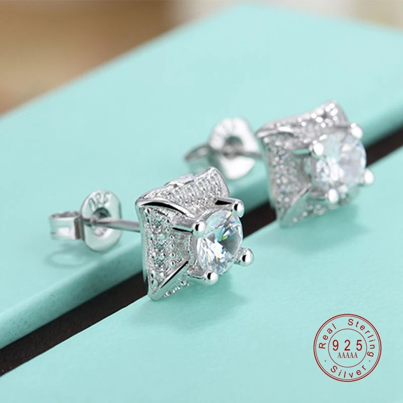 

New Luxury Female White Round Stud Earring Fashion 925 Sterling Silver Filled Double Earrings For Women Woman Girl Party Gifts