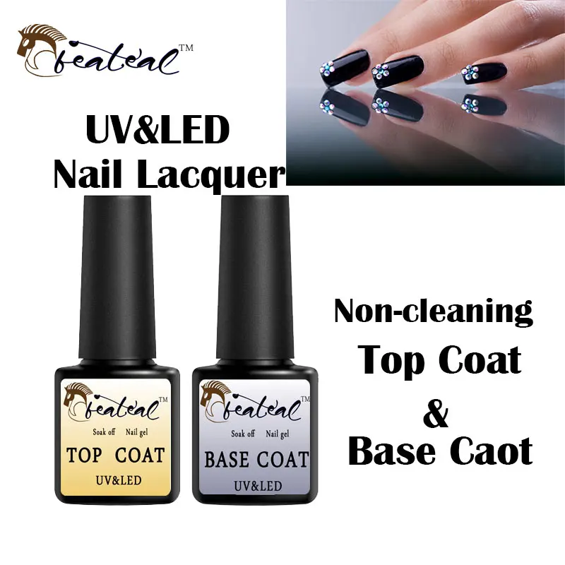 Beateal Base Coat No Wipe Top Coat Color Gel Nail Polish Matte Top UV Gel Long Lasting Soak Off ...