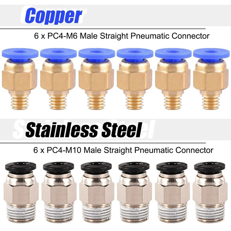 3 Pieces Ptfe Teflon Tube(2 Meters)+ 6 Pieces Pc4-M6 Quick Fitting+ 6 Pieces Pc4-M10 Straight Pneumatic Fitting Push To Con