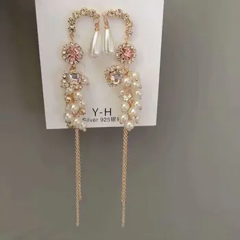 

with earrings 925 needles temperament string of female tassel earrings earrings set auger, precious stones and pearls