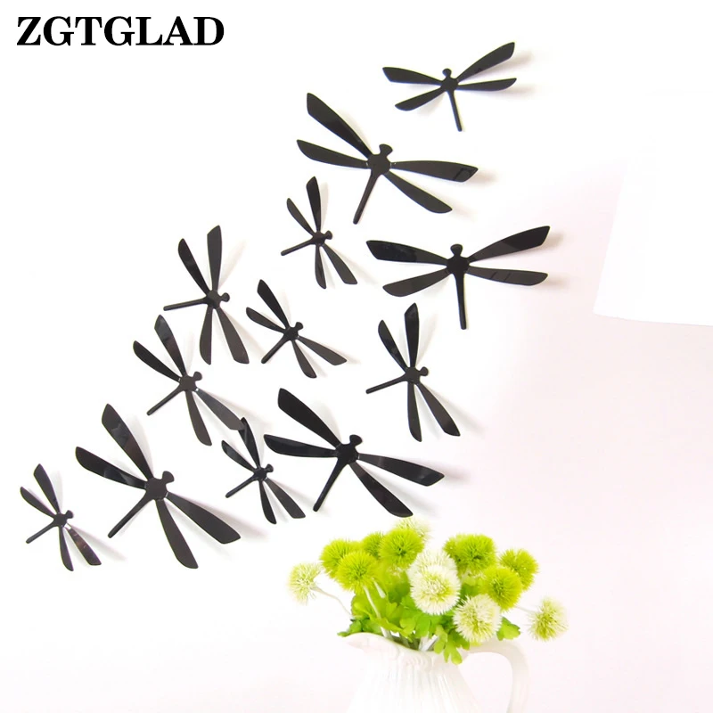 

ZGTGLAD 12pcs/set 3D Dragonfly Wall Sticker Home Party Wall Decor Art Decal Wall Stickers for Kids Rooms Kitchen Room Decoration