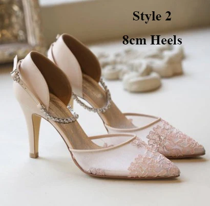 Pink Style 2 Розовое кружевное вечернее платье для приемов обувь для невесты с острым носком на высоком каблуке 8 см, туфли подружки невесты со стразами на лодыжке - Цвет: Pink Style 2