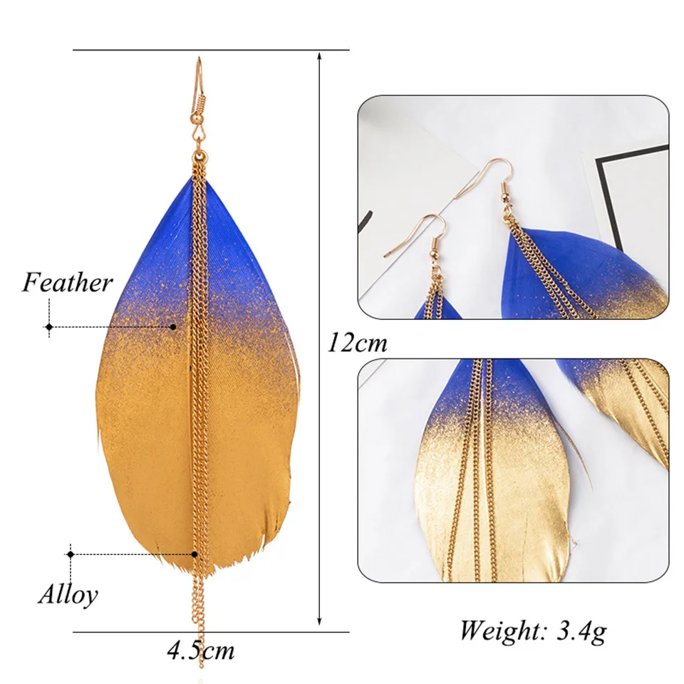 Новая мода перо павлина Для женщин серьги Этнические Красочные перо Длинные серьги кисточкой для Для женщин Шарм богемный болтаются серьги