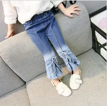 

2019 Korean style girls denim pants ruffles fashion spring girls jean pants 2-7t A389