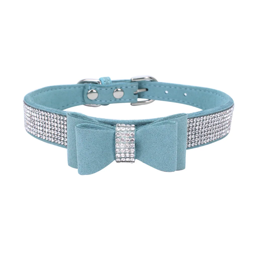 Soft Microfiber Dog Collars Cute Bowknot Crystal Rhinestones Collar for