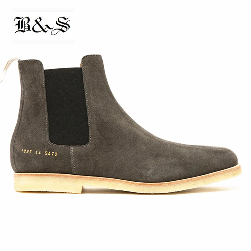 

Black& Street Handmade West Kanye Suede Chelsea Boots Vintage Raw Rubber England Men slip on Genuine Leather Ankle Boots