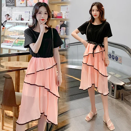 

2019 New Loose Casual Patchwork Women Summer Clothes Elegant Chiffon Brief Dresses Korean Elegant Chic Vintage Dresses
