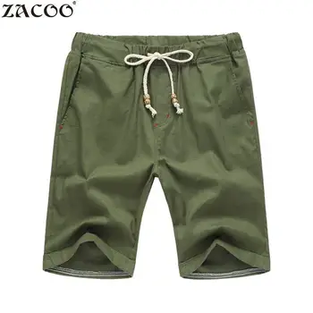 

MISSKY Men Summer Shorts Casual Solid Color Drawstring Waist Flax Straight Half Pans Beach Breeches