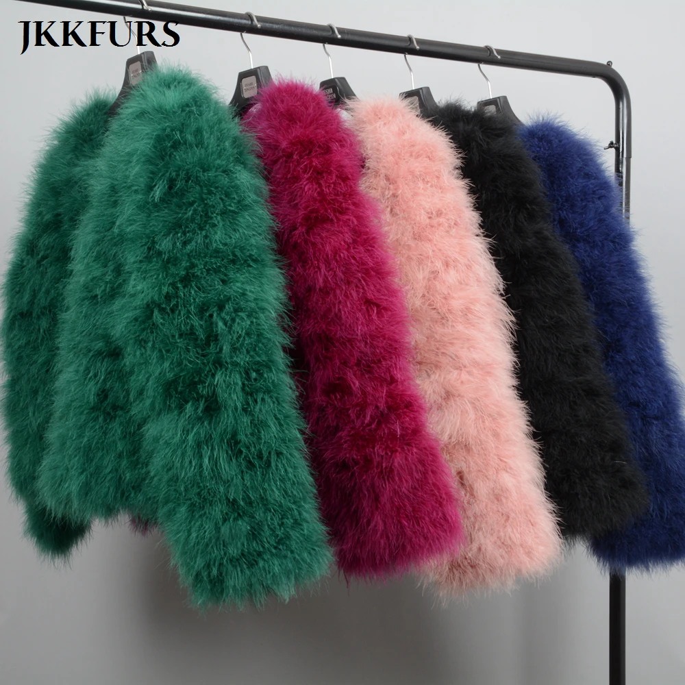 JKKFURS Новая женская шуба из натурального меха зимняя теплая куртка из натурального страусиного пера меховая Домашняя одежда наивысшего качества S1002
