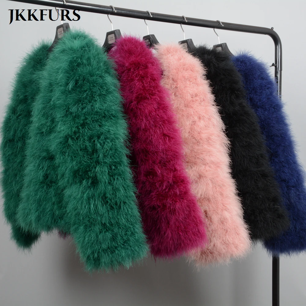 Женское пальто с перьями страуса JKKFURS теплая зимняя куртка из натурального меха