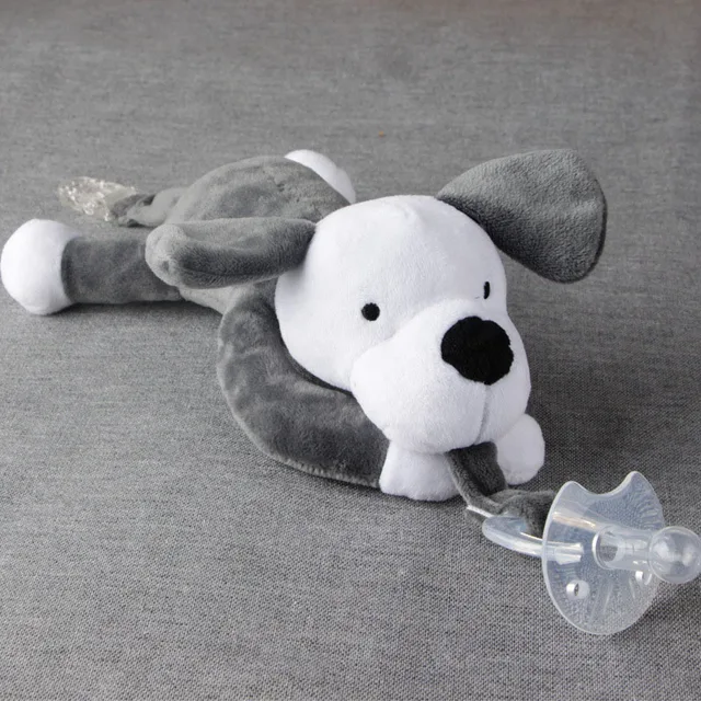 Baby Pacifiers Holder with Plush Animal Toy Infant Soothie Pacifier and