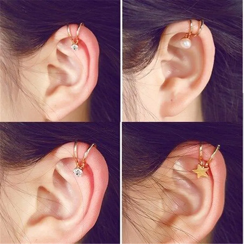 

SexeMara 1Pc New Fashion Silver Gold Ear Cuff Earrings for Women Non Piercing Cartilage Ear Clip Charm Jewelry Women Girl Gift