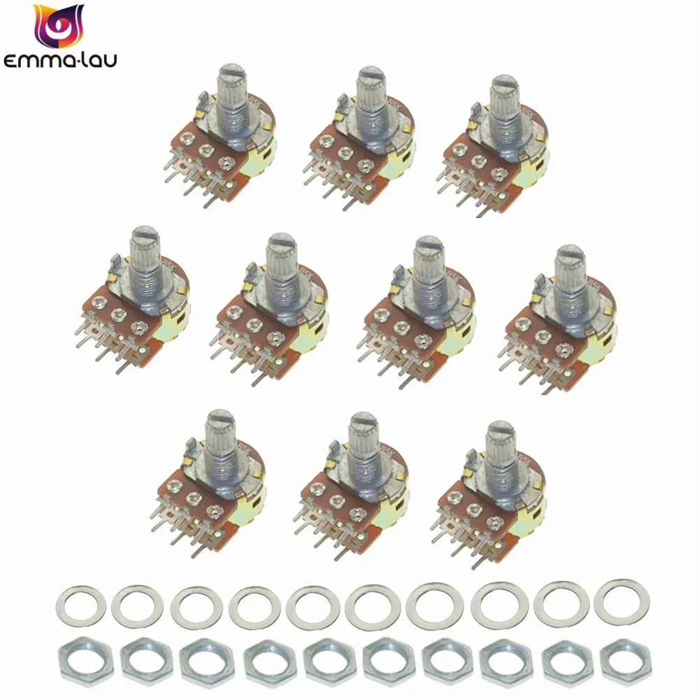 10PCS B100K OHM Linear Taper Rotary Potentiometer WH148 15MM Shaft 3