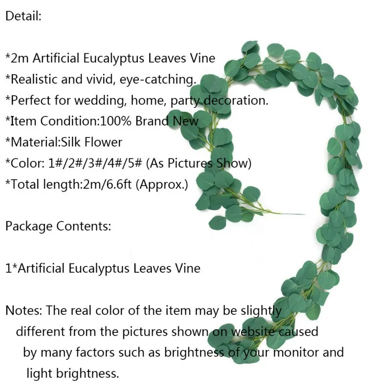 2 м искусственный эвкалипт листья лоза растения листья гирлянда домашний сад стены Свадьба вечеринка украшение стола зеленый