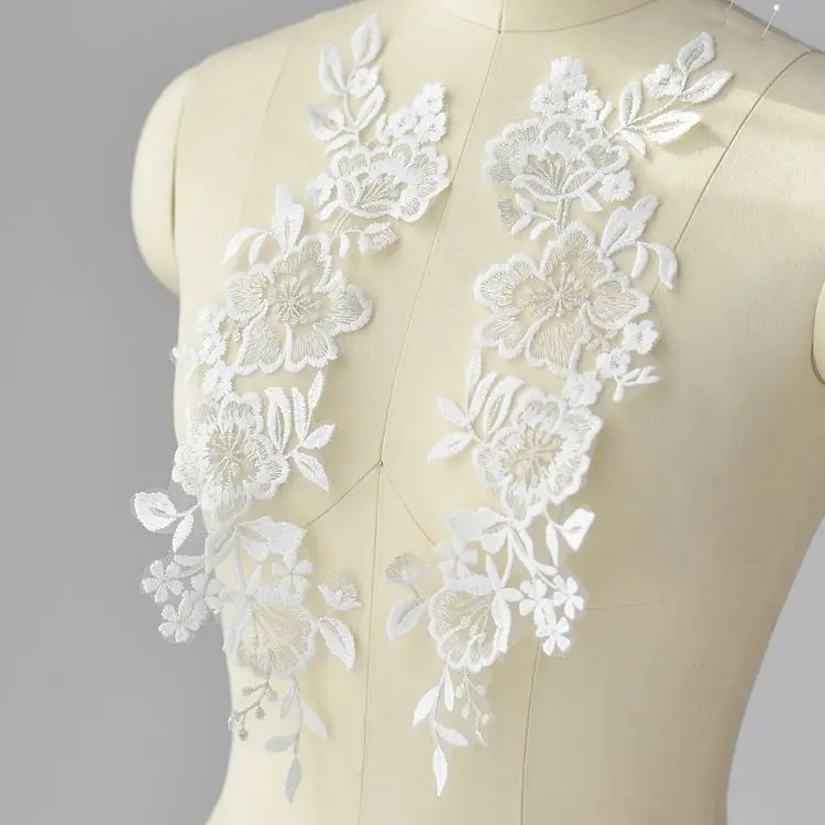 

Wedding Dress Bridal Flower Tulle Embroidery Lace Fabric Applique Floral Mesh Patches Accessories Motifs 2Pcs/Set