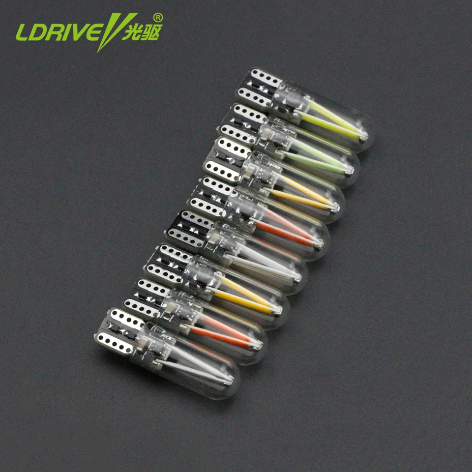 2 шт. 12 28 В T10 W5W LED COB стеклянная лампа яркий красный синий лед желтый золотой