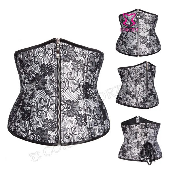 Latex Waist Cincher Shaper Women White Floral Pattern Lace & Satin