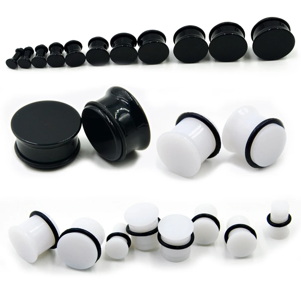 

PAIR 6mm-20mm Single Flared White Black Acrylic Ear Plug Tunnel Ear Stretcher Gauges Expander Body Piercing Jewelry