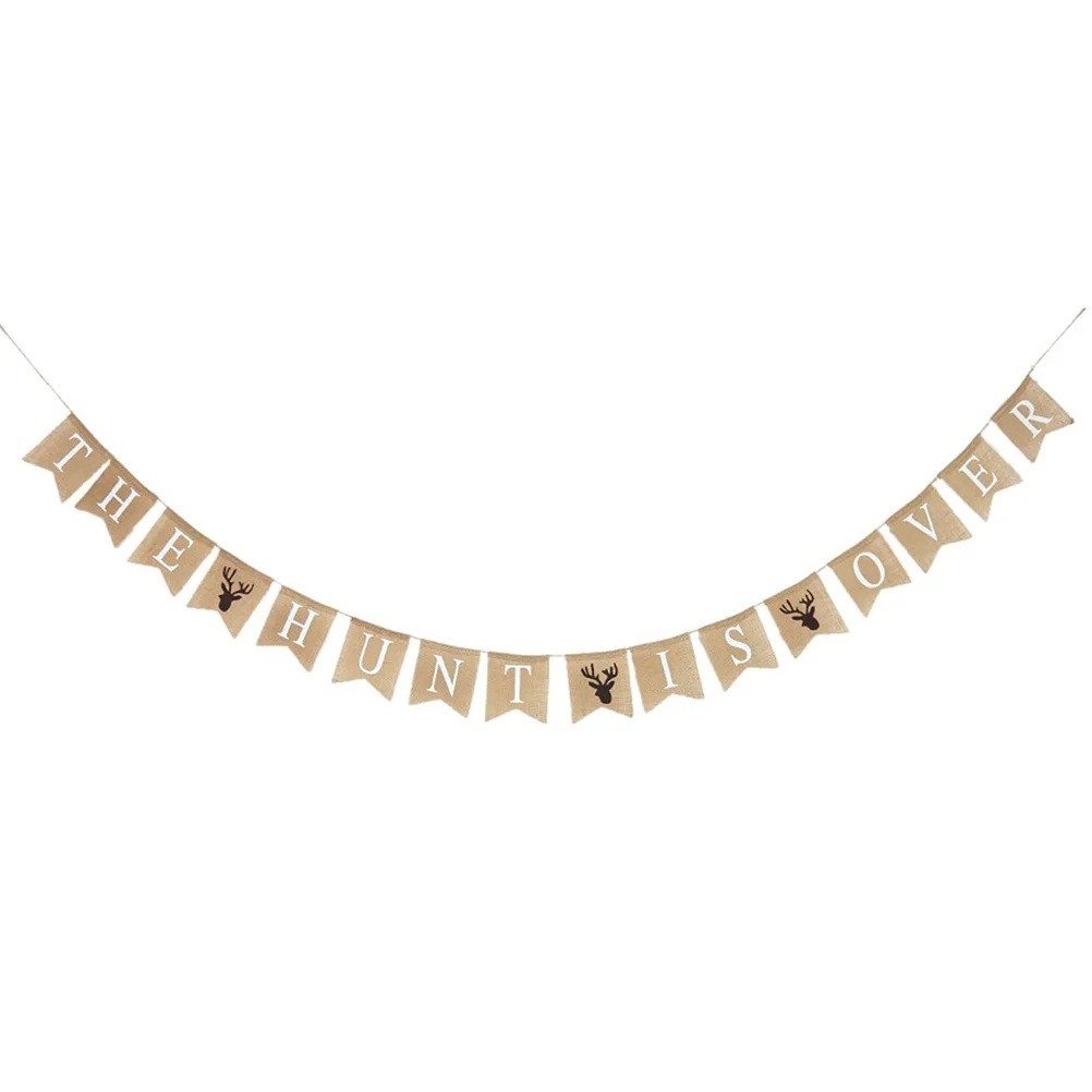 

The Hunt Is Over with Deer Burlap Bunting Banner Party Garland Decoration (Brown)