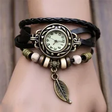 Women Watches Fashion font b Leather b font Vintage Weave Wrap Quartz Wrist Watch font b