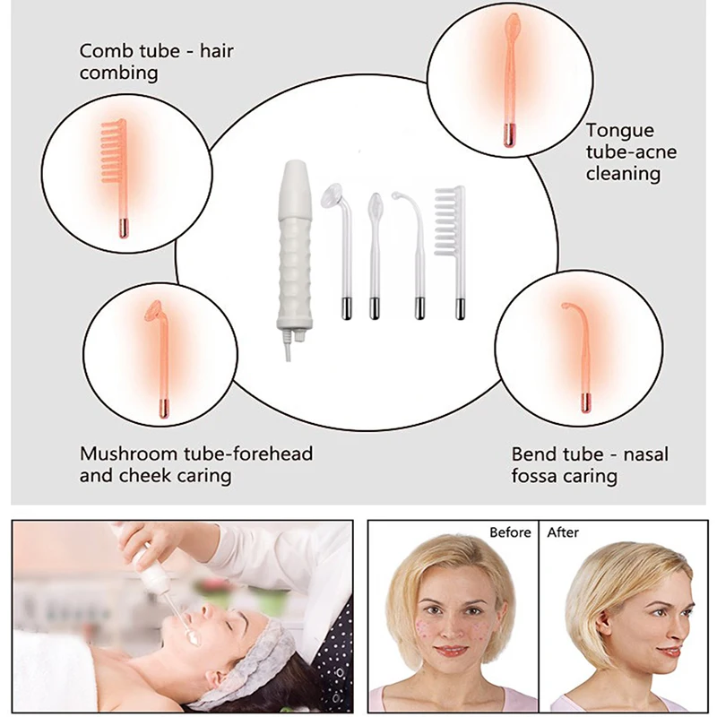 Профессиональный 4 в 1 высокочастотный прыщей акне Электротерапевтическое устройство Антивозрастной уход за кожей электрод стеклянная трубка Электротерапия
