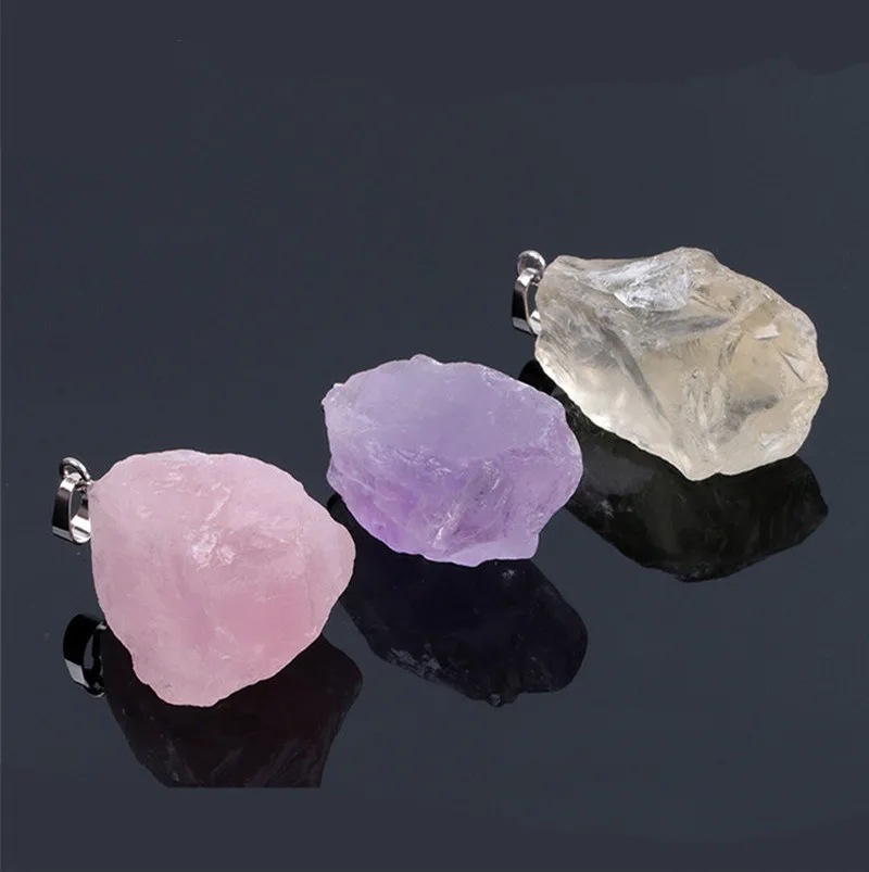 Healing Irregular White Yellow Purple Pink Quartz Pendant Natural Gem Stones Clear Crystal Necklaces Pendants necklace | Украшения и