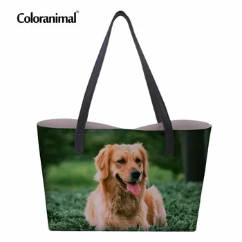 

Coloranimal Golden Retriever Women Large Handbag Cute Dog Pattern Woman Shopping Leather Tote Bag Luxury Eco-friendly Casual Bag