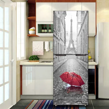 

3D HD Print Famous Building Poster PVC Waterproof Entire Fridge Sticker Creative Stickers DIY Home Decor Fridge Wall Sticker