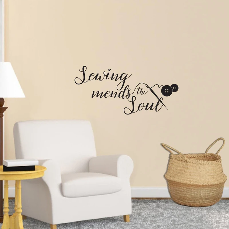 

Sewing Mends The Soul Letters Wall Stickers for Living Room Home Art Decoration Vinyl Wall Decals Bedroom Poster Sticker L453
