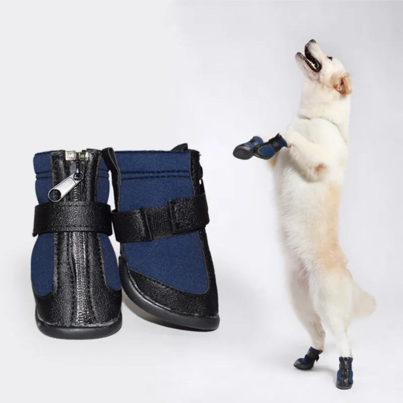 4 Pcs Fashion Dogs Winter Snow Boots Leather Dog Shoes For Chihuahua